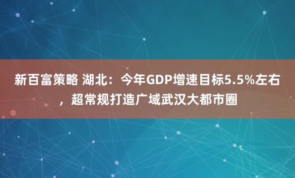 新百富策略 湖北：今年GDP增速目标5.5%左右，超常规打造广域武汉大都市圈
